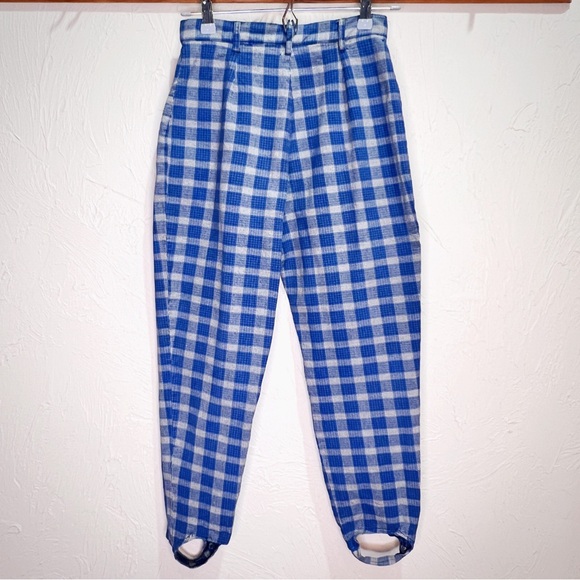 Vintage 80s Ashleigh Morgan Blue Plaid Stirrup Pants Women's 8 Tapered Leg - Picture 2 of 8